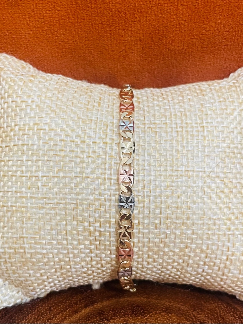 Gold Filled Diamond Cute Tri Tone Valentino Link Bracelet Unisex NWOT